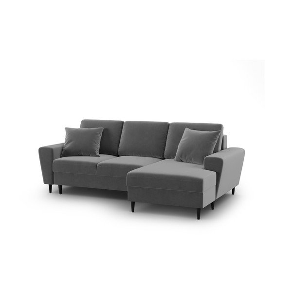 Светлосив кадифен разтегателен ъглов диван с място за съхранение (десен ъгъл) Kyoto – Cosmopolitan Design-image-1