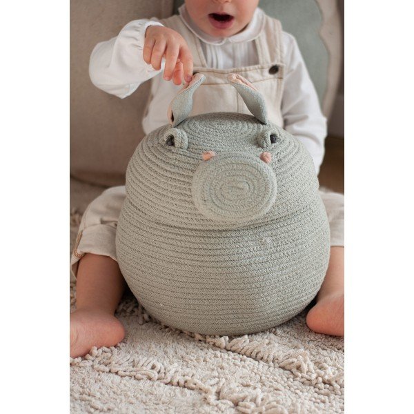 Светлосива текстилна детска кошница за играчки ø 25x30 cm Henry the Hippo – Lorena Canals-image-1