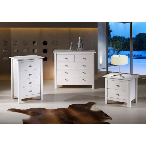 Бяло нощно шкафче от масивна борова дървесина с 2 чекмеджета Berna - Marckeric-image-1