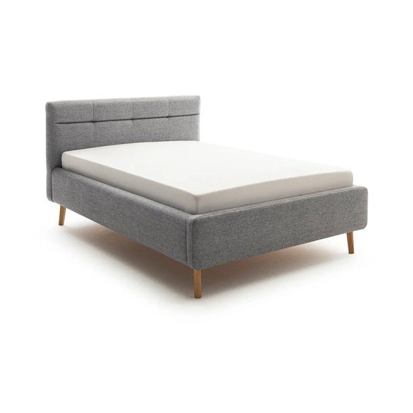 Сиво двойно легло 140x200 cm тапицирано с място за съхранение с включена подматрачна рамка Lotte – Meise Möbel