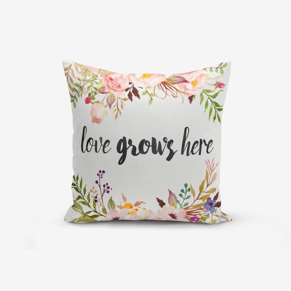 Калъфка за възглавница от памучна смес Love Grows Here, 45 x 45 cm - Minimalist Cushion Covers
