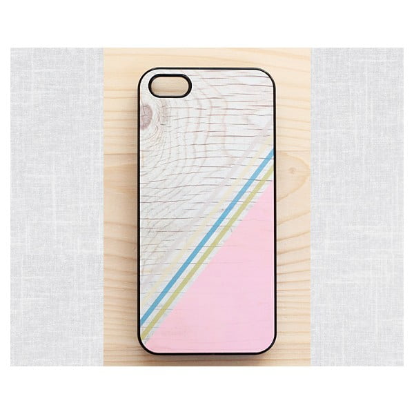 Obal na iPhone 5, Diagonal Stripes Pastel Pink wood/black