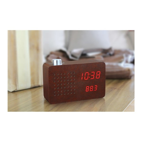 Тъмнокафяв будилник с червен LED дисплей и Radio Click Clock - Gingko-image-4