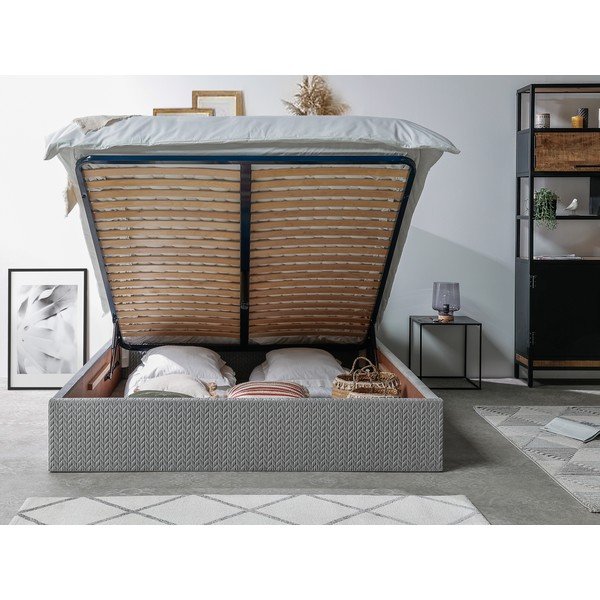 Сиво тапицирано двойно легло с място за съхранение с решетка 160x200 cm Adele - Bobochic Paris-image-3