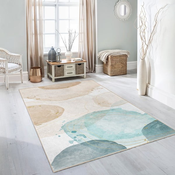 Кремаво-тюркоазена пътека подходяща за пране 80x200 cm Puddle – Mila Home-image-1