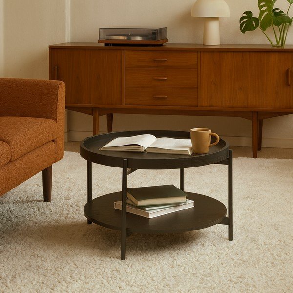 Черна кръгла масичка за кафе от декор от дъб  ø 64 cm Hagen – Bonami Essentials-image-4