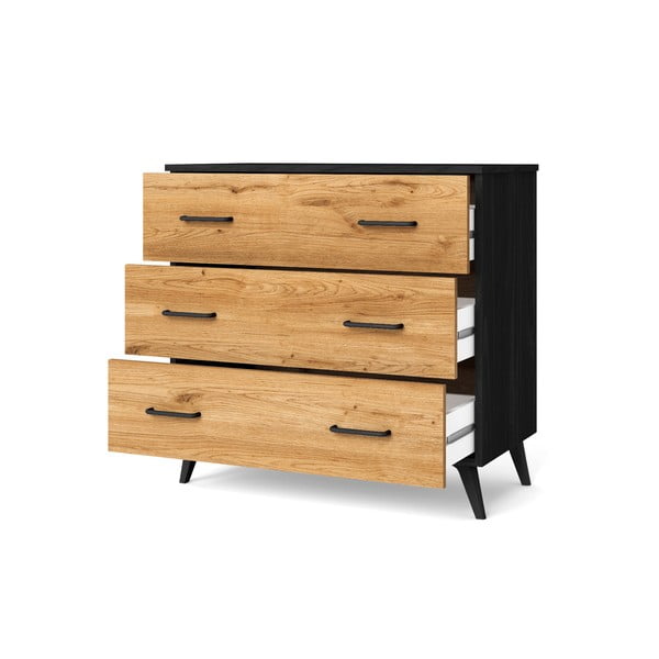 Нисък скрин от дъб в черно/натурално 80x72 cm Indus - Marckeric-image-2