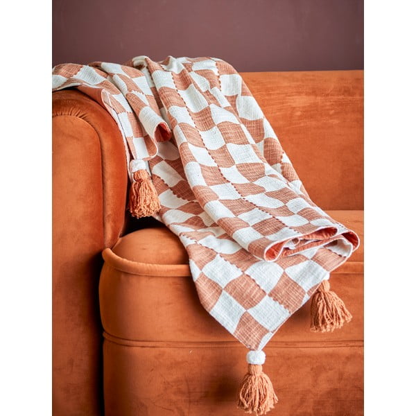 Кафяво/бежово памучно одеяло 130x150 cm Chola – Bloomingville-image-1