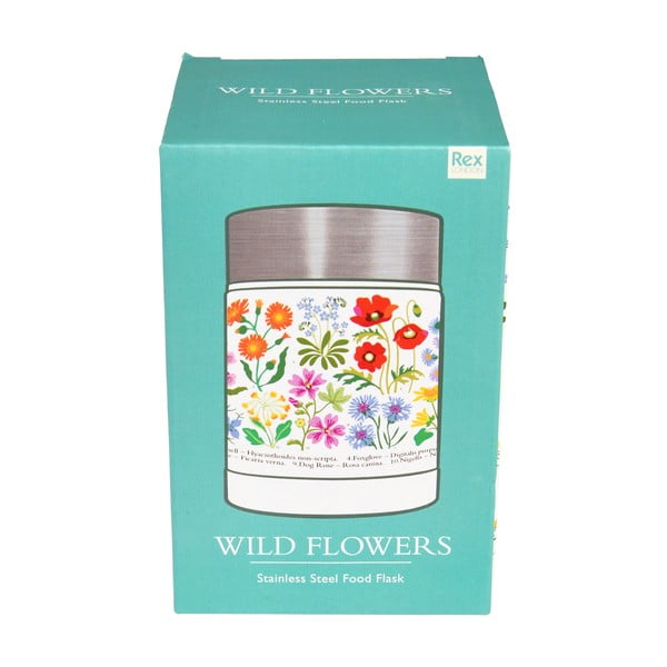 Детски термос за храна в кремав и сребрист цвят 450 ml Wild Flowers – Rex London-image-3