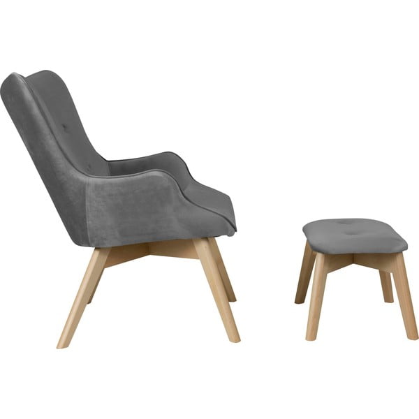 Сив кадифен фотьойл с табуретка Niko – Ropez-image-3