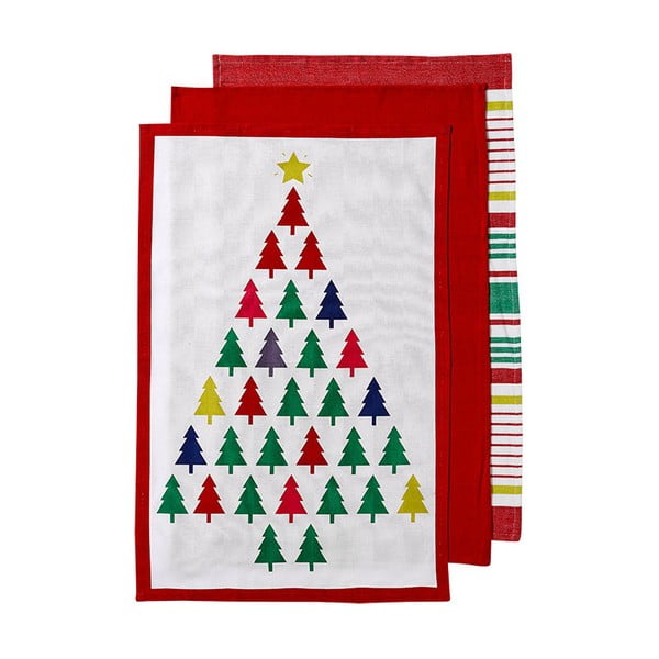 Комплект от 3 кърпи за чай с коледен мотив Bright Christmas Tree, 70 x 45 cm - Ladelle
