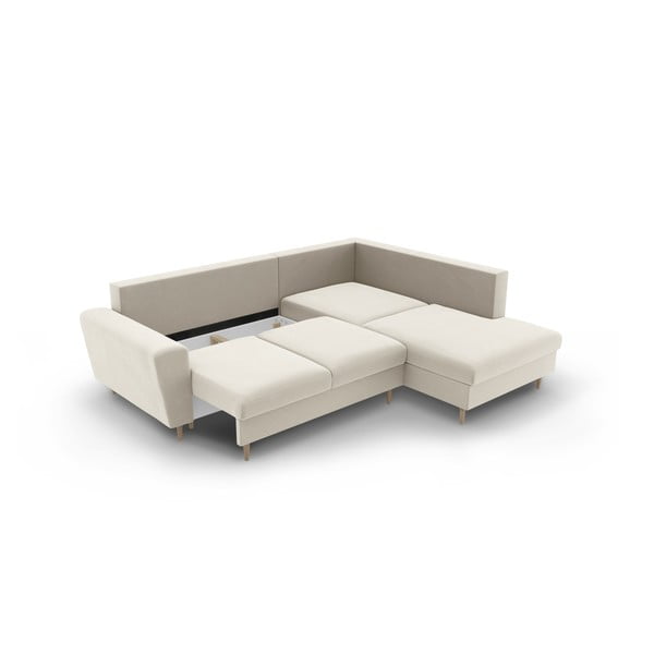 Бежов кадифен разтегателен ъглов диван с място за съхранение (десен ъгъл/L форма) Kyoto – Cosmopolitan Design-image-3