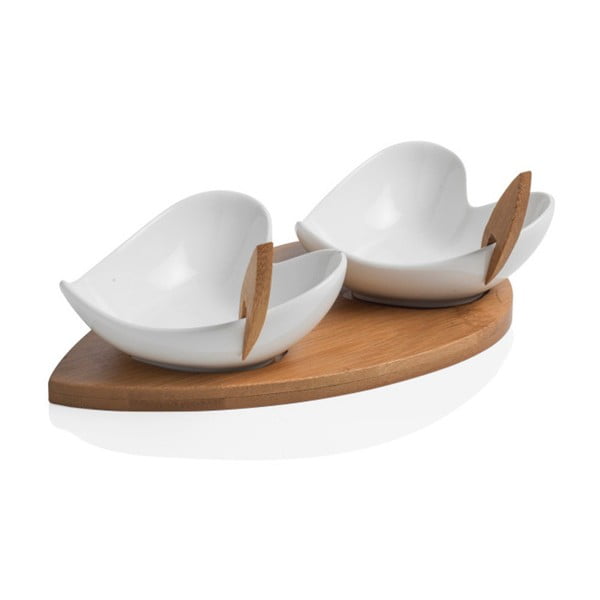 Комплект от 2 купи за сервиране с бамбукова табла и два шиша Coeur Blanc - Brandani-image-1