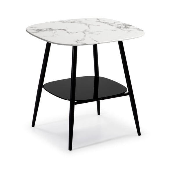 Бяло-черна странична маса със стъклен плот с мраморно покритие Alina - Marckeric