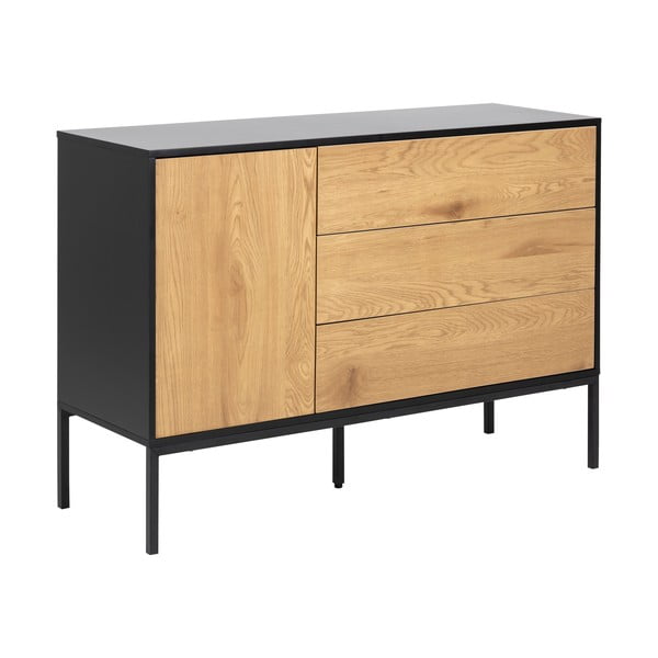 Черен/естествен нисък скрин от декор от дъб  120x82 cm Seaford – Actona-image-2