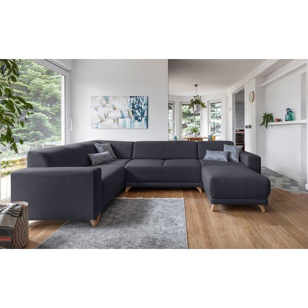 Антрацитен разтегателен/с място за съхранение ъглов диван (ляв ъгъл/U форма) Classy Sophie – Miuform-image-1