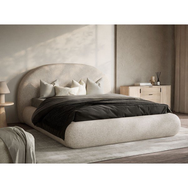 Кремаво двойно легло 140x200 cm тапицирано с място за съхранение с включена подматрачна рамка Maumere – Maison de Rêve-image-1