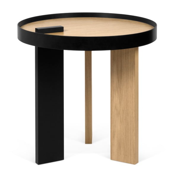Странична маса в дъбов декор с черни детайли Bruno - TemaHome