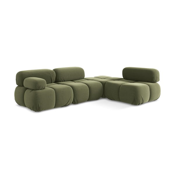 Светлозелен кадифен модулен ъглов диван (десен ъгъл) Lokua – Makamii-image-3
