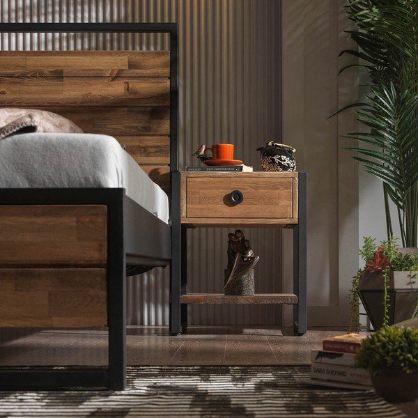 Двойно легло с решетка в черно/естествен  цвят 140x200 cm Ariane - Kalune Design-image-4