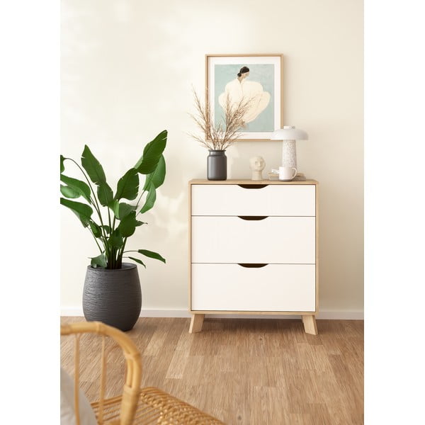 Скрин от дъбов декор в бял и естествен цвят 79x92x40 cm Ikast – Tvilum-image-1