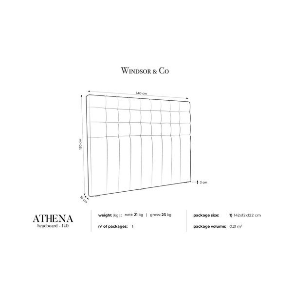 Сива табла за глава с кадифено покритие , 140 x 120 cm Athena - Windsor & Co Sofas-image-4