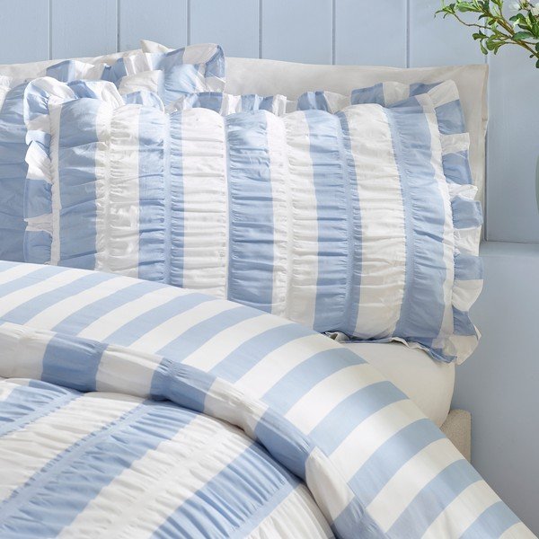 Синьо  двойно  спално бельо 200x200 cm Seersucker Frill Stripe – Catherine Lansfield-image-2