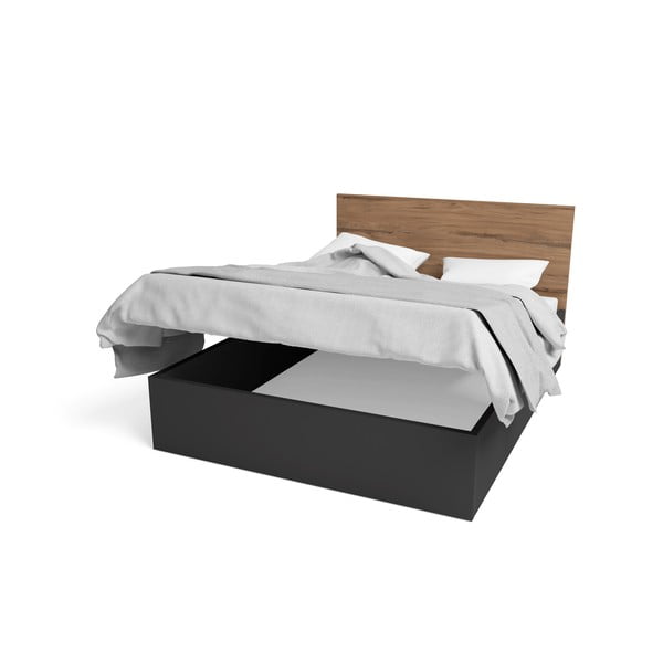 Черно двойно легло с място за съхранение и решетка 160x200 cm Malta - Marckeric-image-2