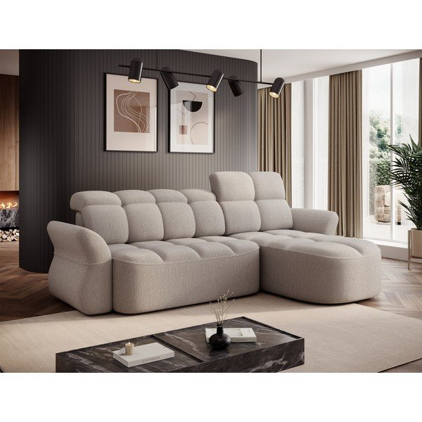 Бежов разтегателен ъглов диван с място за съхранение от букле (десен ъгъл) Beneth – ELTAP-image-1