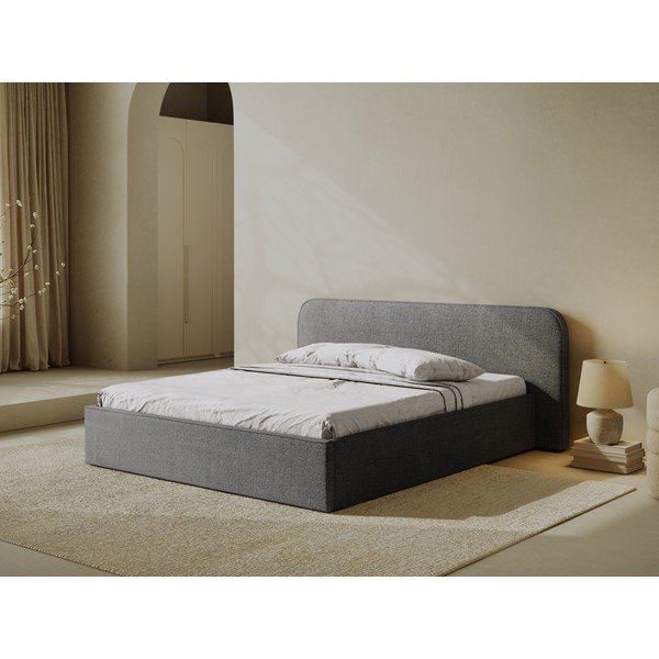 Тъмносиво двойно тапицирано легло с място за съхранение с включена подматрачна рамка 160x200 cm Elizabeth – Micadoni -image-1