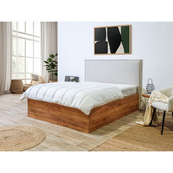 Бежово-натурално двойно легло с място за съхранение с решетка 160x200 cm Cara - Bobochic Paris-image-1