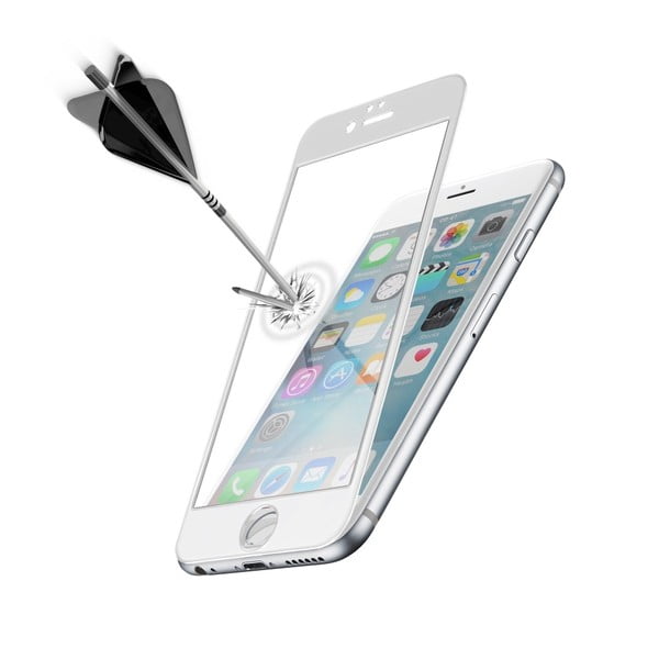 Bílé ochranné tvrzené sklo pro celý displej CellularLine CAPSULE pro Apple iPhone 6/6S