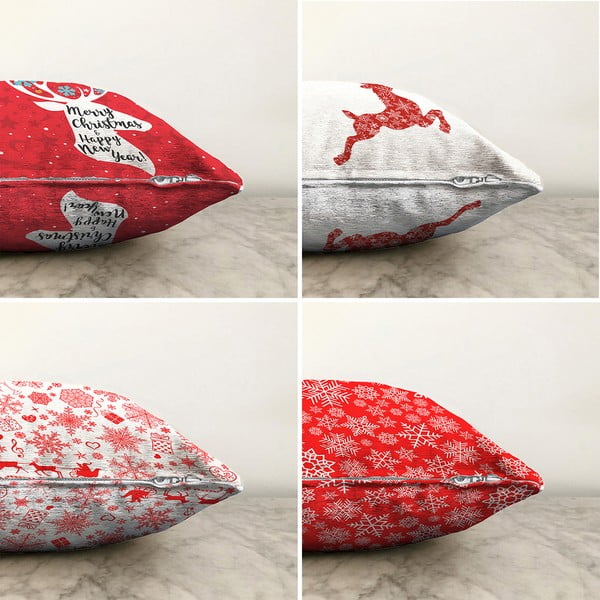 Комплект от 4 коледни калъфки за възглавници с еленчета, 55 x 55 cm - Minimalist Cushion Covers-image-1