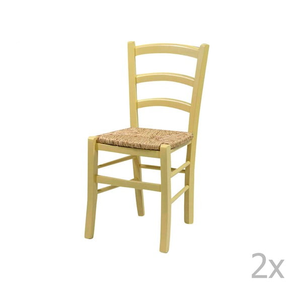 Sada 2 žlutých jídelních židlí z masivního dřeva Crido Consulting Straw
