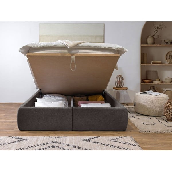 Тъмносиво двойно тапицирано  легло с място за съхранение с включена подматрачна рамка 180x200 cm Garance – Bobochic Paris-image-3