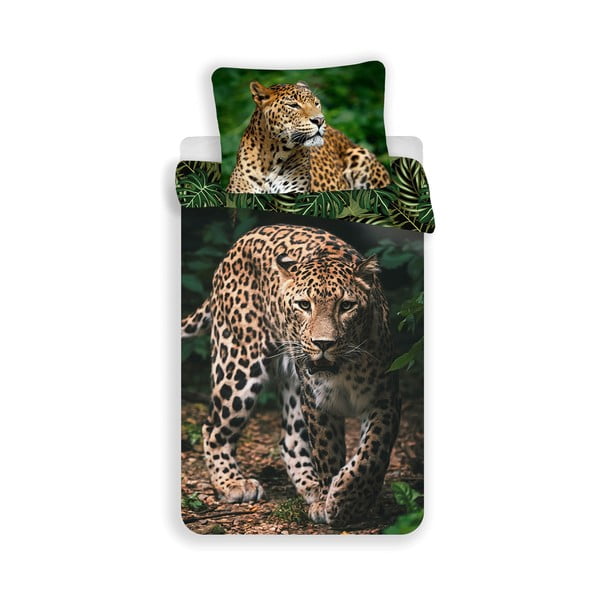 Единично  памучно детско спално бельо 140x200 cm Leopard "Green" – Jerry Fabrics