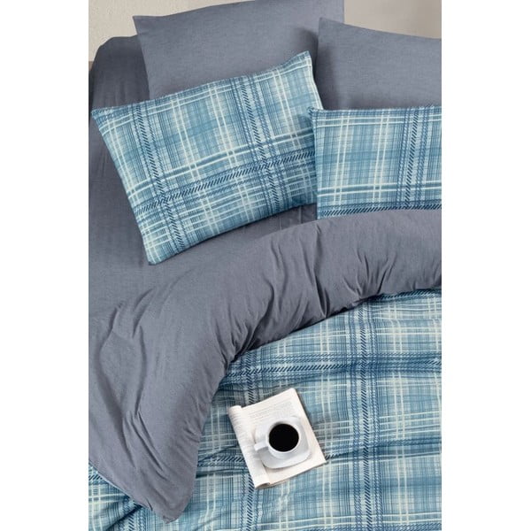 Синьо  двойно удължено спално бельо с включен долен чаршаф 4 части 200x220 cm Ekose – Mila Home-image-2