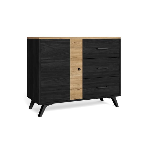 Нисък скрин от дъб в черно/натурално 92x81 cm Texas - Marckeric-image-2