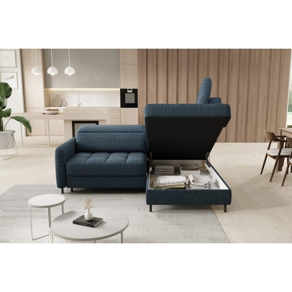 Син кадифен разтегателен ъглов диван с място за съхранение (десен ъгъл L форма) Barea – ELTAP-image-4