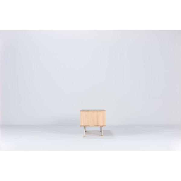 Бяла/естествена маса за телевизор от масивен дъб 160x48 cm Fina – Gazzda-image-4