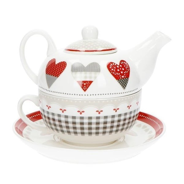 Комплект чайник и чаша Happy Days от костен порцелан със сърце - Brandani