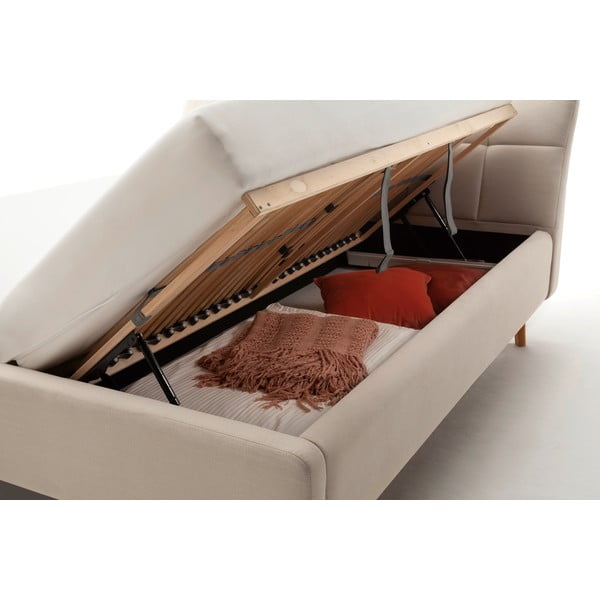 Бежово двойно легло 180x200 cm тапицирано с място за съхранение с включена подматрачна рамка Mila – Meise Möbel-image-1