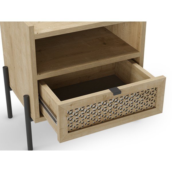 Нощно шкафче в дъбов декор с рафтове в естествен цвят Inca - Marckeric-image-3