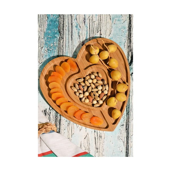 Kutahya Snacks Прекрасна бамбукова табла за сервиране във формата на сърце, 27 x 28 cm - Kosova