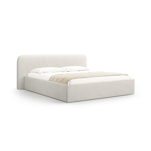 Светлосиво двойно тапицирано легло с място за съхранение с включена подматрачна рамка 140x200 cm Elizabeth – Micadoni 