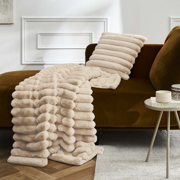 Бежово одеяло от микроплюш 180x220 cm Boudoir – douceur d'intérieur-image-2