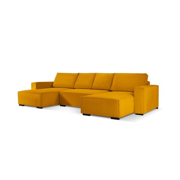 Жълт велурен U-образен разтегателен диван Azalea - Mazzini Sofas-image-2