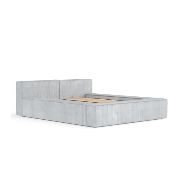 Светлосиво двойно легло 160x200 cm тапицирано с място за съхранение с включена подматрачна рамка Voliera – Maison de Rêve
