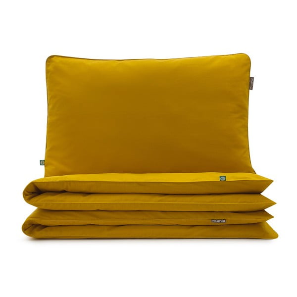 Горчично жълто памучно спално бельо за единично легло , 160 x 200 cm - Mumla