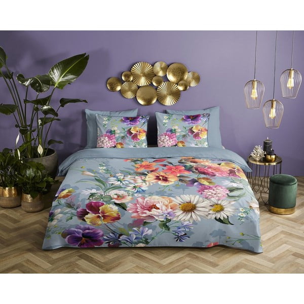 Сиво спално бельо от органичен памук за двойно легло Sunflower, 200 x 220 cm Organic - Descanso-image-3